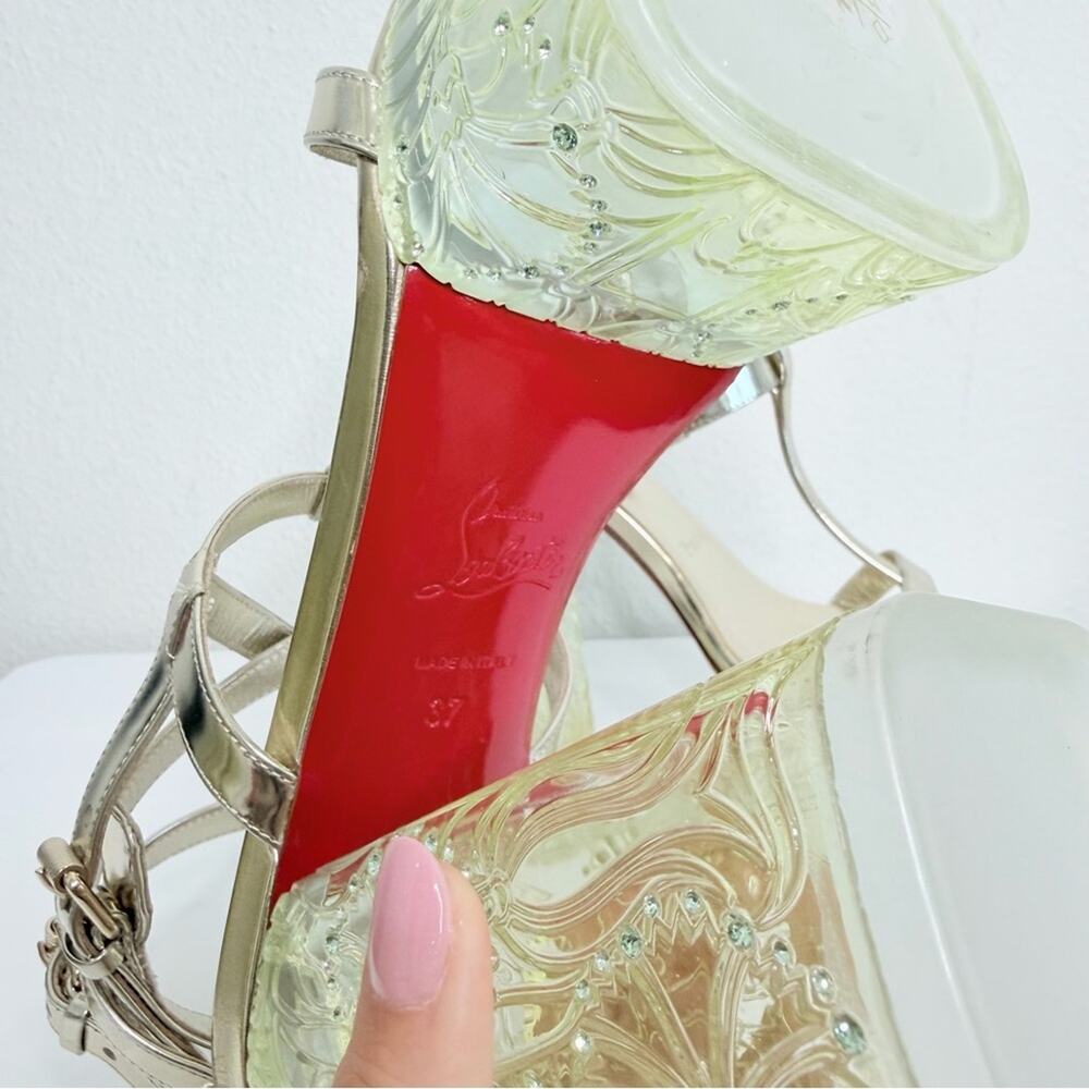 Christian Louboutin Yazefine Red Bottom Platform Metallic Sandals Gold Size 37 - Picture 11 of 12